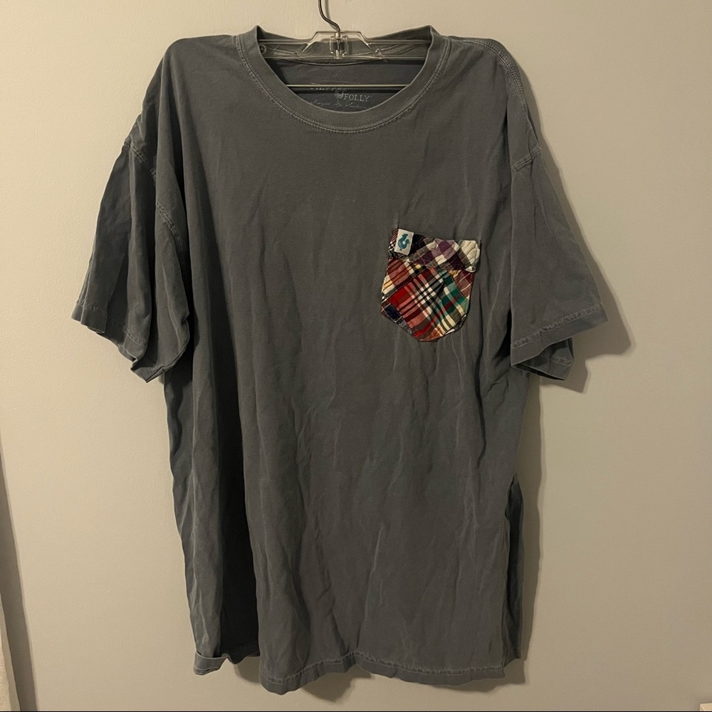 BLUE FRIPP & FOLLY PLAID POCKET TEE SIZE LARGE